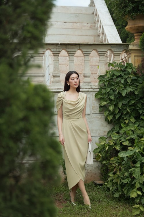 Sixdo Nude Silk Sarong Dress